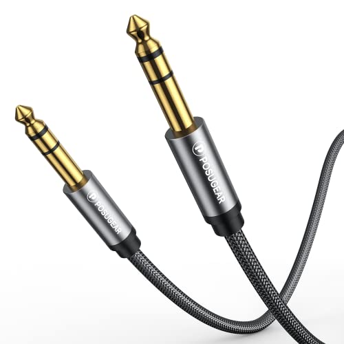 POSUGEAR 6.35mm Instrumentenkabel Stereo 2M, Nylon Geflochten 6.3mm Klinke auf 6.3mm Klinke Audio Kabel Lärmschutz für Verstärker Gitarre, Bass, Tasteninstrument (Grau)