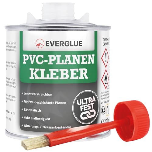 Everglue Gewebeplanenkleber Quellschweißmittel für Weich-PVC wasserbeständig transparent 200ml Pinseldose ideal für LKW-Planen, Bootsplanen, Zelte, PVC-Reparatur PVC Kleber für Außenbereich