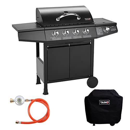 TAINO BASIC BBQ Gasgrill Grillwagen Edelstahl-Brenner + Seitenkocher Grill (Gasgrill BASIC 4+1 Set)