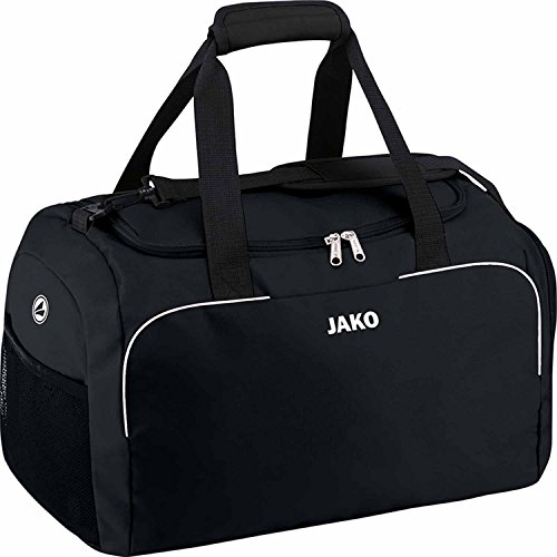 JAKO Sporttasche Herren Classico Junior Schwarz 45 x 30 x 30 cm I Kleine Sporttasche mit Innentasche, geräumigem Hauptfach mit 2 Wege-Reißverschluss & Mesh-Fach