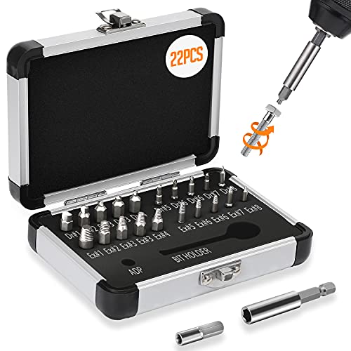 Jellas 22PCS Schraubenausdreher Set, Jellas Beschädigte Schraubenentferner Set, Separate Bohr- und Extraktionseinsätze, aus Schnellarbeitsstahl, für beschädigte Schrauben 2-12mm, Härte 64-65HRC