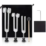 Stimmgabel Hammer Set, Stimmgabel Set aus Aluminiumlegierung 128 256 512 Hz Stimmgabeln Instrument Angebot Genaue Frequenzgang für Heimmeditation oder Yoga, Violine Gitarren Tuner Geräte (Silber)