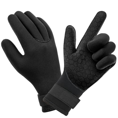 AUAUY Neopren Tauchhandschuhe, 3mm Warme Tauchhandschuhe, Flexibel Schwimmhandschuhe mit Anti-Rutsch Partikeln, Erwachsene Fünf-Finger-Tauchhandschuhe für Open Water Swimming Surfing Tauchen (A-S)