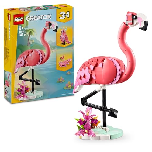 LEGO Creator 3in1 Wilde Tiere: Rosa Flamingo - Spielzeug umbaubar in Kakadu Figur oder Axolotl - Kreatives Bauset für Kinder - Geburtstagsgeschenk für Mädchen und Jungen ab 8 Jahren 31170