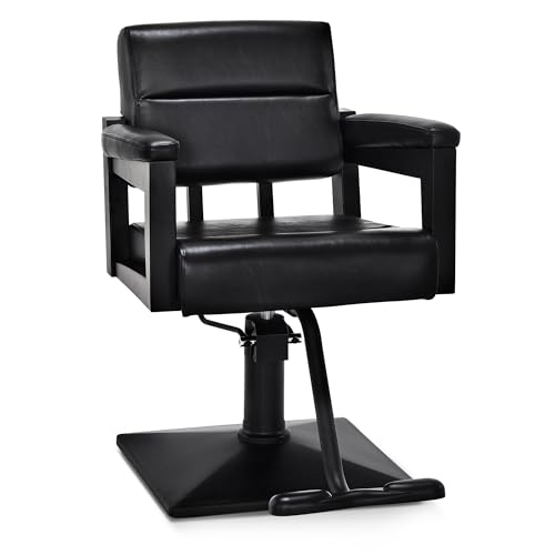 Barberpub Friseurstuhl mit Hydraulikpumpe 360° Drehbar, Friseureinrichtung Barber Stuhl Höhenverstellbar, Friseursessel PVC Kunstleder, 2058 (Schwarz)