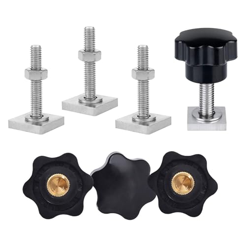 T Nut Adapter, Nutensteine Dachträger, T Nut Nutensteine, mit Sterngriffmutter m6 und Unterlegscheiben, zur Befestigung von Fahrrädern, Dachboxen, Dachkörben, Skiausrüstung, 4 Stück