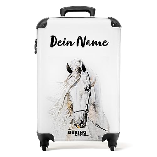 NoBoringSuitcases.com® Kinderkoffer Mädchen - Koffer Kinder Mädchen - Weißes Pferd - Kinder Koffer Madchen - Trolley - Kinder Trolley Mädchen - 55x40x20 - Fotokoffer - Personalisiert