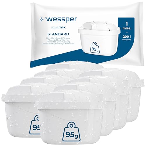Wessper Wasserfilter Kartuschen Satz mit 8 Stück | Ersatz für BRITA MAXTRA+ Wasserfilter | Wasserfilterkartuschen Reduziert Chlor & Kalk | Reineres Wasser | Kompatibel mit Brita Kanne