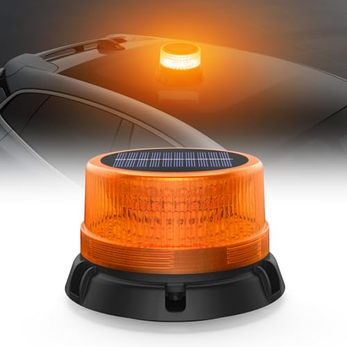 Fxlpower Solarenergie LED Rundumleuchte Akku mit 1,4 Meter USB-Ladekabel, Gelb Warnleuchte für Baufahrzeuge Gabelstapler-Traktor Golfwagen Anhänger Schneepflug