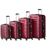 Zelsius Koffer Set 4 Stück, Rot | ABS Hartschalenkoffer mit Zahlenschloss, 4 Rollen und Innen Trennwand | Handgepäckkoffer, Hartschalenkoffer Set 4 teilig, Trolley, Koffer Groß, Luggage Set