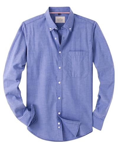 J.VER Oxford Herren Hemd Regular Fit Hemd Langarm Bügelleicht Casual Hemd aus Oxford Button Down Hemd Freizeithemd mit Tasche,Blau,3XL