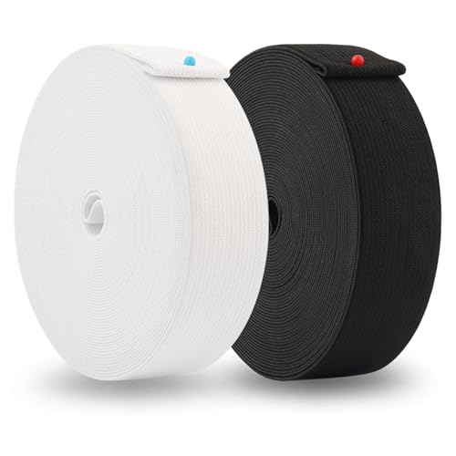 2 Stück Gummiband 30mm, Weiß Schwarz Hosengummi Breit 3cm x 10 Meter, Gummibänder zum Nähen, Gummilitze Elastisches zum Nähen, Gummibund, Elastic Band für Hosengummi DIY Handwerk Nähzubehör