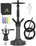 NOBLE HOOKAH 77cm Shisha Set 2 Schläuche aus Aluminiumrohr mit 2 Anschlüssen und komplettem Shisha Zubehör - Shisha Kopf, schöne Glasvase, Melassefänger, 2 Schläuche und Griff (Schwarz)