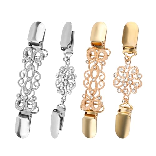 4St Kleider Clips Hinten, 4 Stile Retro Cinch Clips für Damenkleidung Pullover Clip Strickjacke Clip Hemdclips Stilvoll Broschenclips Schalverschlüsse Kleiderclips für Damen