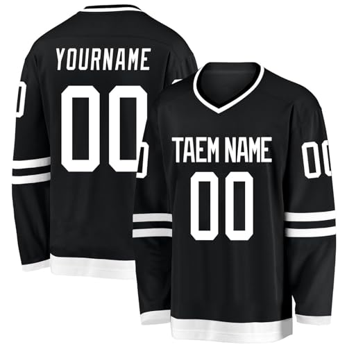 Hockey-Trikot, personalisierbar, mit Ihrem Namen, Team/Nummer, Hockey-Trikot mit Namen, geeignet für Geschenke für Kinder und Erwachsene, Stil 6 KAN0827A, Schwarz , One size