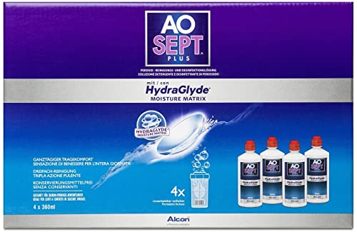 Aosept Plus mit Hydraglyde Pflegemittel, Systempack, 4 x 360 ml