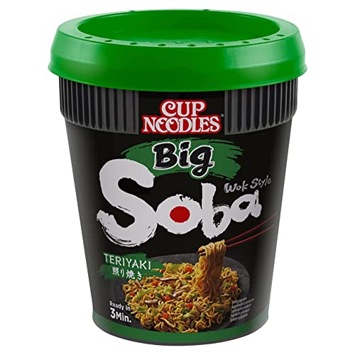 Nissin Cup Noodles Soba BIG – Teriyaki, Einzelpack, Wok Style Instant-Nudeln japanischer Art, mit Teriyaki-Sauce und Gemüse, schnell im Becher zubereitet, asiatisch Essen, große Portion (1 x 113 g)
