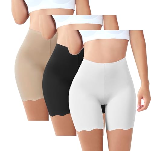 3er Pack Spitze Anti Scheuern Unterhose für unter Kleider Nahtlos Hohe Taille Frauen Panties Hotpants Damenunterhosen Unterwäsche Boxershorts für Yoga Fitness Täglich Tragen(#01-04, XXL)