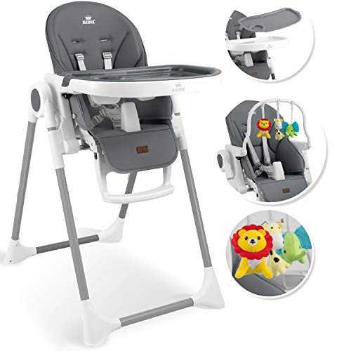 KIDIZ® 3in1 Hochstuhl Kinderhochstuhl inkl. Spielbügel, Babyliege, Kombihochstuhl Babyhochsitz,7 höhenverstellbar Verstellbare Rückenlehne, mitwachsend ab 0 bis 36 Monate Babystuhl, D. Grau