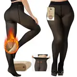 YOGINGO Thermo Strumpfhose Damen Winter – Gefütterte Strumpfhosen Fake-Transparent Hautfarben – Warme Thermo Leggings für Kalte Tage