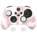 eXtremeRate PlayVital Hülle für Xbox Series S/X,Case Anti-Rutsche Schutzhülle Griffe Skin aus weichem Gummi,2 Stück Schwarze Stick Aufsätze für Xbox Series S/X Controller(Samurai Edition,Rosa Weiß)