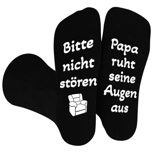 Kisvic Papa Geschenke Lustige Socken, Socken mit Spruch Bitte nicht stören, Papa ruht seine Augen aus, Socken Herren 39-46 Anti-Rutsch, Weihnachten Ideen Geschenke Vatertag Männertag für Papa