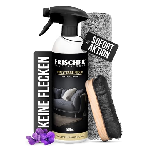FRISCHER PROFESSIONAL Polsterreiniger 500ml für Sofa, Auto, Sessel & Couch inkl. Bürste + Microfasertuch, Textilreiniger Konzentrat & Autositz Reiniger für alle Polstermöbel - Fleckenentferner Sofa