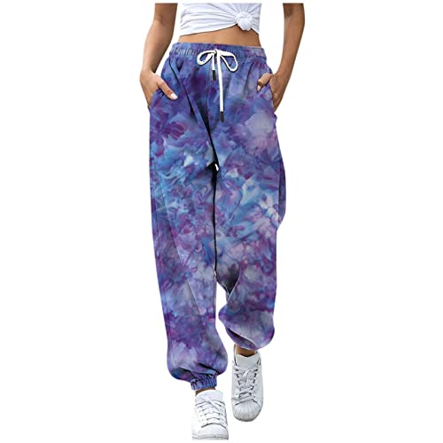 Damen Jogginghose Pants 3D Drucken Freizeithose Lang Yoga Hosen Trainingshose Sweatpants Frauen Bunt Laufhosen Lose Lässige Sporthose Damenhose mit Tasche Kanpola