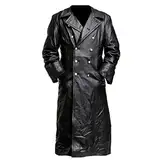 Modaworld Ledermantel Herren Lang Schwarz Mittelalter Zweireiher Mantel Steampunk Gothic Jacke Vintage Viktorianischen Cosplay Kostüm Trenchcoat Distressed Herrenmantel Große Größe