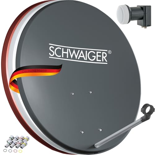 SCHWAIGER 487 SAT-Anlage Satelliten-Set Satellitenschüssel Twin-LNB digital 8X F-Stecker 7mm SAT-Antenne aus Stahl Anthrazit 55 x 62cm