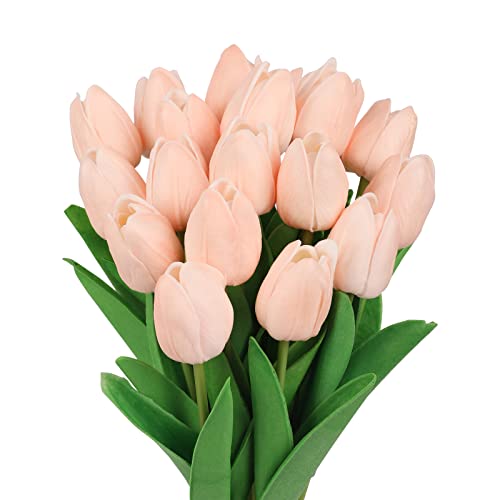 N&T NIETING Künstliche Blumen, 12 Stück Künstliche Tulpen Fake Tulpen Real Touch Blume, Rosa Tulpen Blumensträuße Gefälschte Blume Arrangement für Hochzeit Party Home Büro Hotel Deko, Hellrosa