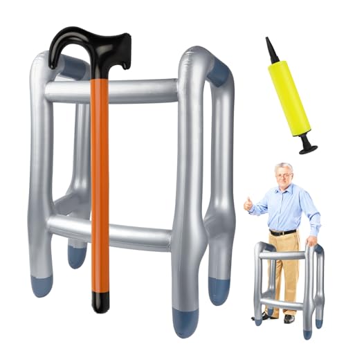 TOSAVGA Aufblasbare Gehhilfe und Spazierstock, Aufblasbarer Rollator, Aufblasbare Gehhilfen, Rentner Kostüm, Lustig Kostüm als Opa Oma zum Cosplay Karneval Fasching