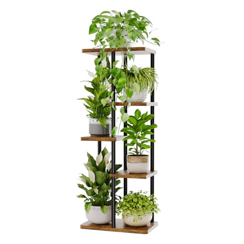 Bamworld Pflanzenregal Indoor Outdoor Blumenständer Pflanzenständer blumenregal Metall 5 Etagen Braun Blumentopf Draußen Deko Wohnzimmer Balkon(40x25x89cm)