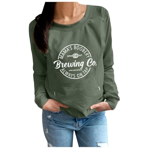 Hauetro Umstandsmode Stillpullover Damen Pullover Rundhals Stillshirt Stillpullover mit Reißverschluss Langarm Stillzeit Bequem Nursing Top Schwangerschaft Stilltops Schwangere Stillfunktion