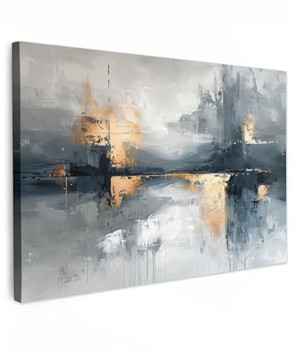 MuchoWow© Leinwandbilder Groß 120x80 cm XXL Wall Art Decoration Bilder für die Wand Schlafzimmer Deko Canvas Painting Wanddekoration Wohnzimmer Kunst - Grau - Gold - Abstrakt