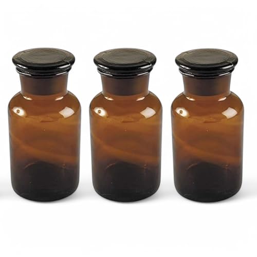 GMMH 3 x Apothekerflasche (250 ml) Weithalsflasche Apothekerglas Stopfenflasche Laborflasche Laborglas Rundschulterflasche Flaschen Apothekergläser Laborflaschen Laborgläser Rundschulterflaschen