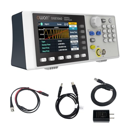 OWON Signalgenerator, Funktionsgenerator DGE1060, einkanaliger Ausgang, 60 MHz Frequenzausgang, 300 MSa/s Abtastrate, 14 Bits vertikale Auflösung, Wellenformgenerator unterstützt SCPI und LabVIEW