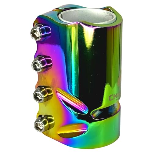 Chilli Pro Scooter Stunt-Scooter SCS 3-Bolt Compression Lenker/Gabel Klemme I Tret I Roller I für Lenker ohne Klemmschlitz I Bar Clamp (31,8 & 34,9 Rainbow Neochrome)