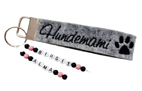 StoffJuLe -Schlüsselanhänger mit Namen bestickt Handmade/Hundenamen/Wunschtext/Hunde/Hundemama Hundepapa/I love my Dog, personalisiert/Hundezubehör/Hund/Katze Haustier