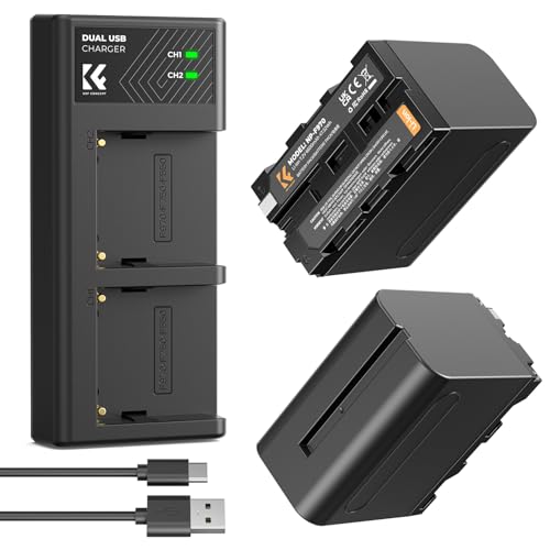 K&F Concept NP-F970 2er-Pack 6600mAh Akkus und LED Ladegerät Kit Kompatibel mit Sony NP-F550 F570 F750 F770 F930 F950 F960 F970 für High Power LED Lichter/Monitor/Kamera Slider