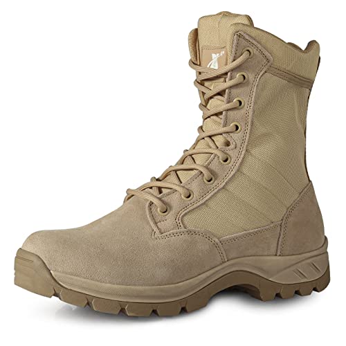 LUDEY Militärstiefel Herren Gemütlich Einsatzstiefel Kampfstiefel Wasserdichte Beige Tactical Boots Armeestiefel mit seitlichem YKK-Reißverschluss Modell-928-45EU