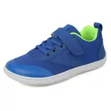 TIAROOTT Unisex Kinder Barfußschuhe Breite Junge Mädchen Minimalistische mit Klettverschluss Laufschuhe für Fitness Traillauf Freizeit Atmungsaktiv Leicht rutschfest Sneaker Komfortable,Blau,Gr.27