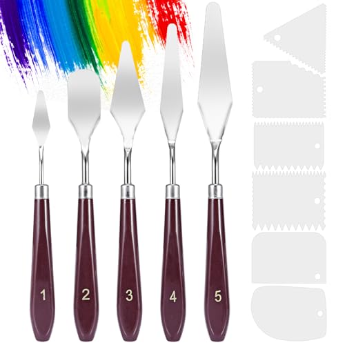 Siumir 11 Stück Palette Messer Set, Strukturpaste, 5 Malen Palettenmesser und 6 Spachtel für Acrylmalerei, Ölgemälde, Gouache, Aquarell, Felsmalerei