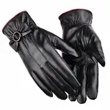 QWUVEDS Fleece-Handschuhe Damen-Winterfäustlinge Wasserdichte, mit Touchscreen gefütterte, warme Handschuhe Handschuhe Damen Schwarz Winter Strick (Black, One Size)