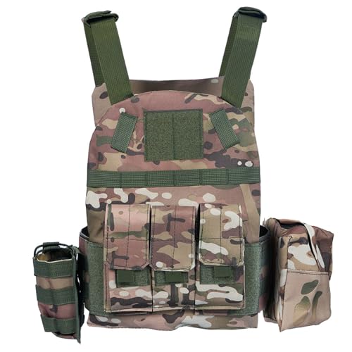 QIYUANT Kinder Outdoor Taktikweste Airsoft Militär Camouflage 1000D Weste Verstellbar Leicht Bequem für Kampf Wandern Jagd Camping Junge Mädchen (CP, S)