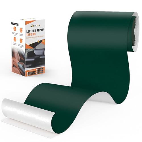 Xroam Kunstleder Selbstklebend, 12x160 cm Leder Patch Selbstklebend, Leder Reparatur Set Grün Glatt, Lederflicken Selbstklebender Leder Patch Kit für Sofa, Autositze, Taschen, Jacken