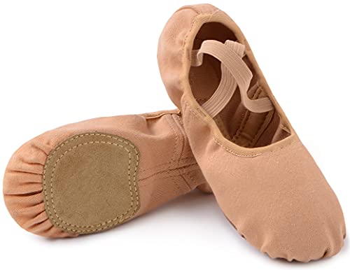 Acfoda Ballettschuhe Kinder mit Geteilte Sohle Stretch-leinen Schläppchen Mädchen Leicht Ballettschläppchen Flach Tanzschuhe Weich Tanzschläppchen Braun 30