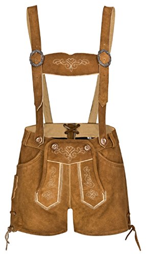 TR Martha Damen Wildleder Trachtenlederhose Kurz - Hotpants Lederhose Hellbraun für Oktoberfest (38, Hellbraun)