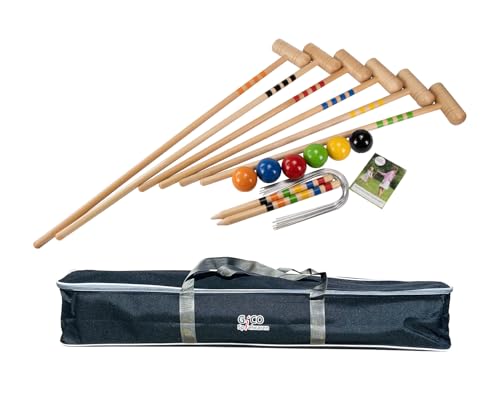 GICO Qualitäts Krocketspiel Family – Krocket aus Holz für Kinder und Erwachsene 6 Personen mit Transporttasche 3236