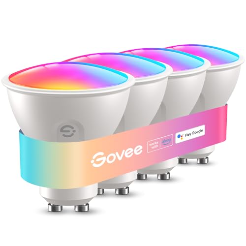 Govee Glühbirne GU10 LED RGBWW, 400LM Hohe Helligkeit, Dimmbare Farbwechsel LED Glühbirne, 64 Szenen, WLAN & Bluetooth Smarte Glühbirne, Funktioniert mit Alexa, Synchronisierung mit Musik, 4 Packung